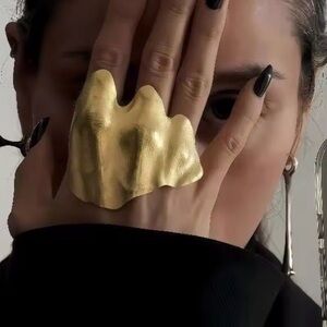 Gold Statement Abstract Sculptural Ring – Bold Artisan Cocktail Ring left hand
